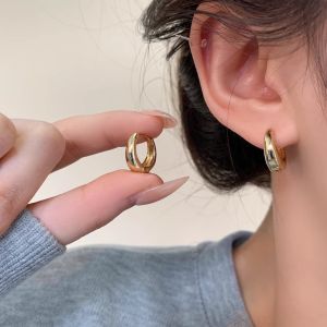 18K Gold Plated Titanium Steel Simple Vintage round Circle Earrings Womens Fashion Jewelry Elegant Minimalist Studs
