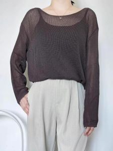 Korean Style Casual Knitted Sweater And Tank Top Set Womens Spring Fashion Two-Piece Set Hollow out Design Long Sleeve round Neck