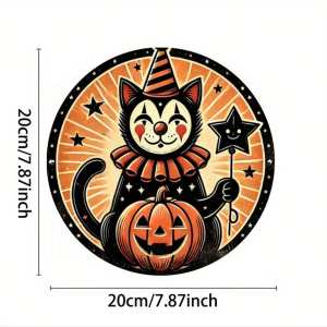 CIFbuy | Halloween Metal Cat Wall Art Plaque Round Iron Decor for Home Bar Cafe Club