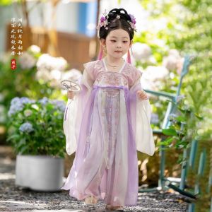 Cute Autumn Girl Hanfu Dress Childrens National Style Girls Traditional Chinese Costume Cheongsam Long Sleeve Square Collar