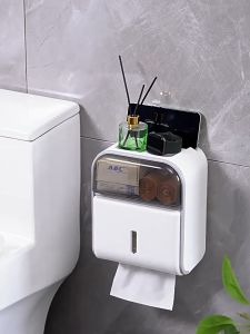 Double Wall Hanging Tissue Box Viewing Window No Need To Punch Holes Waterproof Toilet Cream Roll Paper Toilet Roll Holders