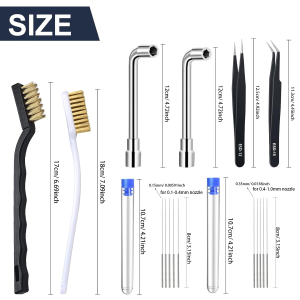 16pcs 3D Printer Cleaner Tool Copper Wire Brush Toothbrush Nozzle Cleaning Needle Cleaning Tweezers Wrench 3D Printer Tool Kit