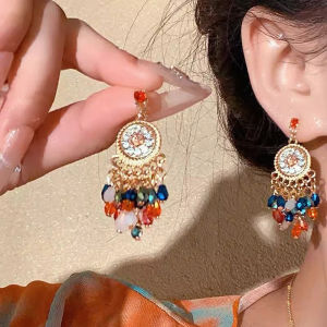 Ethnic Long Tassel Earrings Colorful Fairy Tale Unique Design Bohemian Luxury Sensation Ear Jewelry Fashionable Accessory