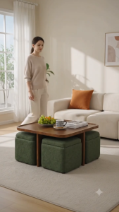 TEEMO Coffee Table Living Room Set Home Use With 4 Stools Multi Functional Chair Hidden Storage Meja Kopi Serbaguna - Fulfilled by TEEMO SHOP