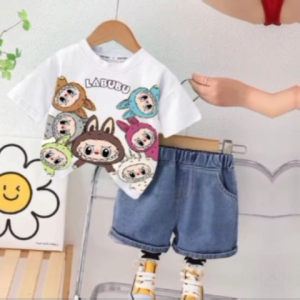Setelan Baju Anak Laki-Laki Motif Viral Labubu family Party Usia 1-5 Tahun