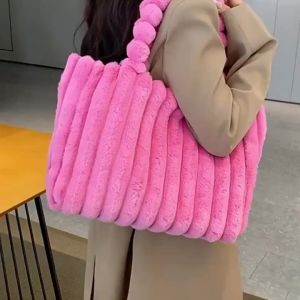 New Vintage Large Capacity Plush Bag Solid Color Fashion Student Simple Commuter Tote