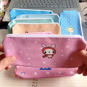 Canvas Large -capacity pencil box Piano box Portable student cartoon storage stationery box COD