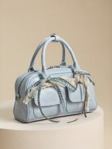 Josiny | Sweet Lace Blue Korean Style Bowling Boston Bag