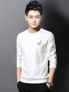 ROMON | Lormen Mens Pure Cotton Sweatshirt Spring Autumn New Fashion Brand Round Neck Long Sleeve T-shirt Loose Casual Base Shirt Top