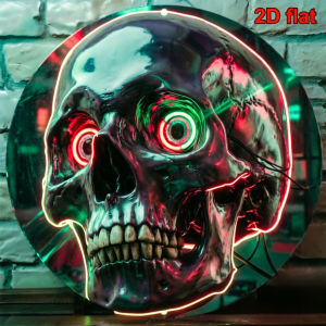 CIFbuy | 2D Flat Retro Industrial Gothic Skull Metal Sign - Neon Pink Black Heavy Decor for Home Office Bar Man Cave Halloween Gift