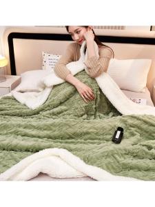 Lamb Fur Plain Check Double Layer Blanket