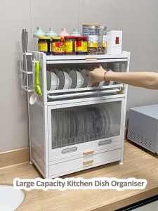 SimpleJoy Dish Rack with Cover and Drainer Rack Cabinet With Cover Kitchen Plate Storage Organizer