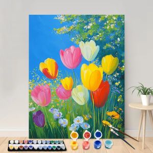 Bandai | Painting By Numbers Colorful Tulips Acrylic Paint Canvas Portrait Family Photo Christmas Gifts