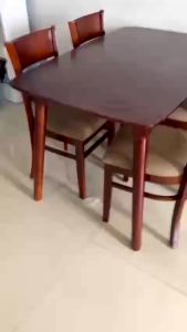 Bộ bàn ăn gỗ cau su tự nhiên bàn ăn 4 ghế cẳng bàn chân tròn -  BH 12 tháng