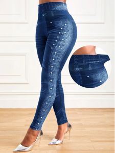 Quần Capri Thể Thao Cao Cấp Cạp Cao Quần Yoga Denim Giả Ôm Vừa Vặn Quần Dài Thường Ngày Quần Dài Quần Dài Quần Dài