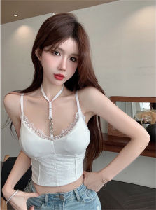 Áo Ngực Dây Đeo Ren Pure Lace Chain Fixed Cup Backless Không Cần Đeo Ngực Gợi Cảm Áo Vest Một Mảnh Có Đệm Ngực Áo Vest Mùa Hè