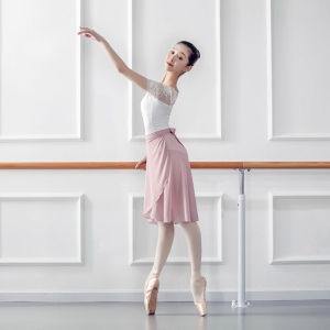 Adult Womens Ballet Dance Skirt Mid-Length One-Piece Dance Practice Net Skirt with Sash Ballet Dance Uniforms MooleDance