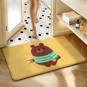 VIKAMA Cartoon Hiking Teddy Bear Floor Mat Soft And Non-Slip Bathroom Door Mat Entrance Hall Carpet Home Decoration
