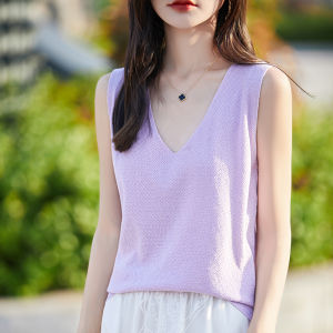French Style Pure Cotton Knitted Vest Women Summer Outerwear Inner Match Wide Shoulder Cover Side Breast Sleeveless Loose Strap Top