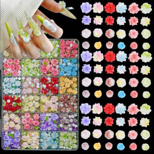 1 กล่อง ของตกแต่งเล็บเรซิ่นรูปดอกบัวหลากสีสัน ของตกแต่งเล็บเรืองแสงรูปใบคาเมลเลียขนาดเล็กประดับมุก ของตกแต่งเล็บ DIY