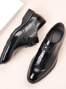 British Style Business Formal Genuine Leather Crocodile Texture Black Shoes