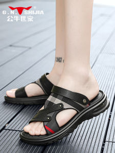 Bull Family Genuine Leather Sandals Mens New 2025 Summer Fashion Air Cushion Soft Bottom Two-Way Driving Sandals Slippers