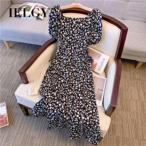IELGY Floral Dress Slim Waist Slit Long Skirt