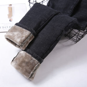 High Waist Fleece Lined Bootcut Jeans Womens Thickened Elastic Slimming Winter Fashionable Cotton Stretch Denim Pants