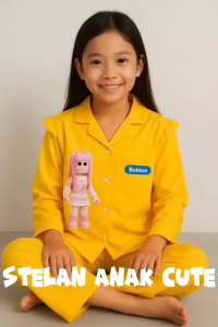 setelan anak perempuan lengan panjang motif roblox cute