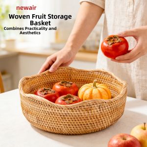 Handmade Wicker Fruit Basket Snack Storage Tray