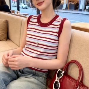 Color Block Stripe Knit Slim Fit Tank Top