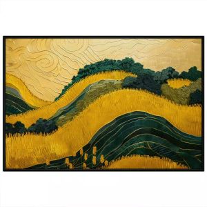 Tranh phong cảnh quê hương cánh đồng lúa chín vàng ruộng phong cảnh núi non tranh treo tường tranh dán tường in canvas. CGI-474