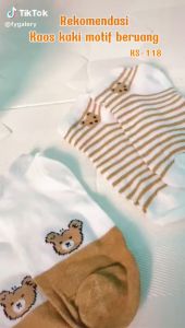 FS 5 pcs Random KS118 Kaos Kaki Wanita Motif Beruang Bear Garis Fashion Kaos Kaki Pendek Ankle Semata Kaki