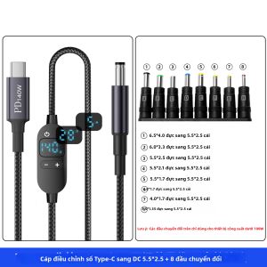 Bissox | Dây Sạc Nhanh Điều Chỉnh Điện Áp Type-C sang DC 140W