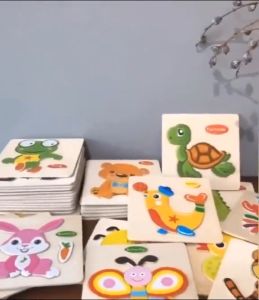 Mainan edukasi puzzle kayu anak model timbul