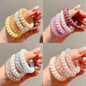 Rainbow Gradient Hair Ties Seamless Non-Damaging Phone Line Polka Dot Hair Bands Summer Fresh Versatile Grape Coconut Wave Dot Hair Ropes