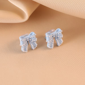 Healing Blue Sweet Butterfly Knot Earrings No Piercing Required Soft Pad Clip-Ons for Women Fresh Forest System Ins Style