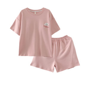 MiiOW | Pure Cotton Short Sleeve Sleepwear Womens Home Clothes Set With Chest Pad Cat Person Official New 2025 Summer Solid Color Outdoor Wearable