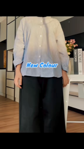 DEEM Strips Blouse Women Cantik Long Sleeved Stand Collar Shirt