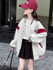 Girls Fashionable Casual Fleece Lined Baseball Jacket Spring Autumn New Style Childrens Wear Cotton Blend Knitted Coat