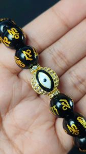 Black Mantra Onyx Stone Premium Quality with Anti Evil Eye "Rhinestones" Feng Shui Lucky Charm Bracelet