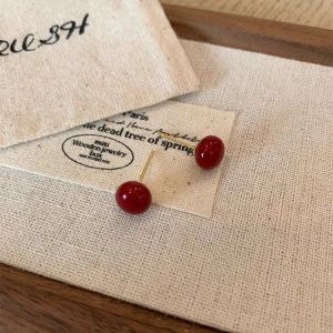 2024 Popular New Arrival Ankela Red Beaded Necklace Clavicle Chain Retro Hong Kong Style Simple Steamed Bread Bead Ear Studs