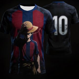 Bandai | Summer 2026 One Piece Luffy "Barcelona 10" Dark Wind Football Co-theme 3D Print Breathable T-shirt Adult Parent-child Top