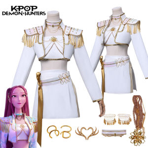 Bộ Trang Phục Cosplay Mira KPop Demon Hunters - Trang Phục Sân Khấu Màu Trắng Với Trang Phục Vàng Và Khuyên Tai Huntrix Dành Cho Nữ Thiếu Nữ Dự Tiệc Halloween
