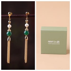 Elegant Long Tassel Earrings Womens Face Slimming National Style Fashion Jewelry Pearl Mother of Pearl Handmade Ear Hooks