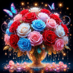 Huacan Full Square Round Drill Diamond Painting Colorful Rose Bundle Vase Diamond Mosaic Flower Set Home Decoration