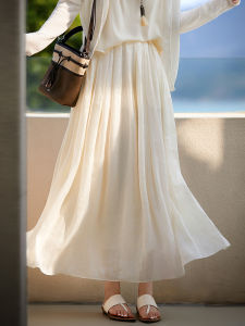 Linen Silk Blend Midi Skirt