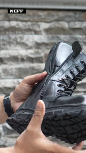 NEFF Sepatu Boot PDL Safety TNI/Polri Kulit Sapi Pelindung Besi Warna Hitam