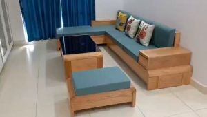 Bộ sofa góc L màu óc chó 2m8 x 2m gỗ sồi MS 12.9A