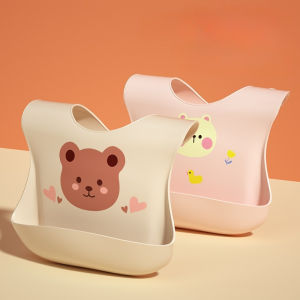 Waterproof Baby Bibs Soft Silicone Scarf Cute Cartoon Bear Print Burp Cloths Adjustable Bibs Baby Feeding Aprons Kids Eating